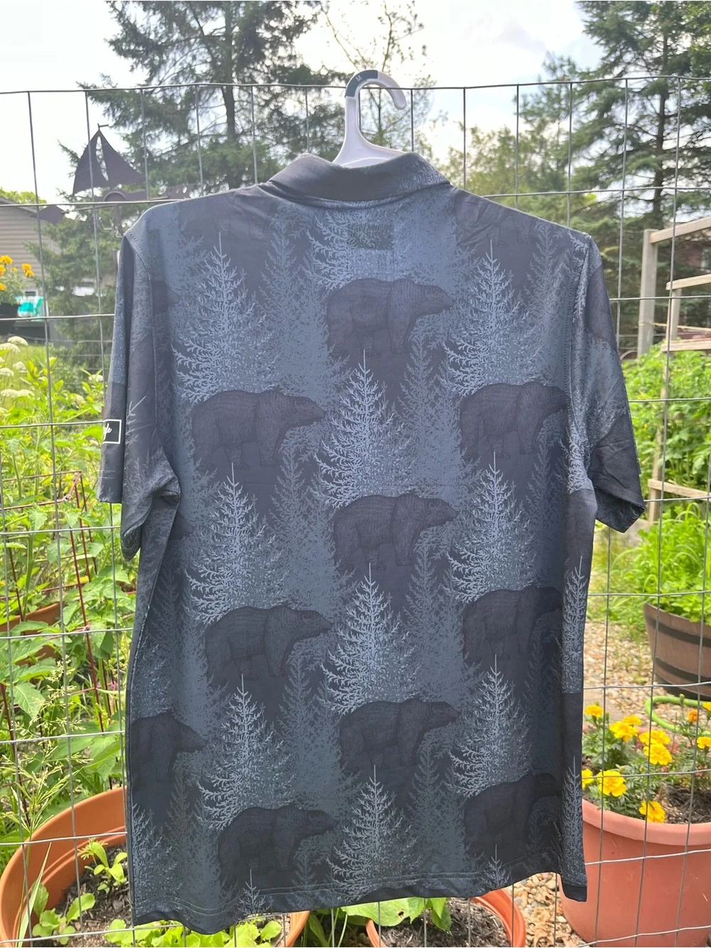 Waggle Ursa Major Polo Shirt Mens Medium Black Bear Print Golf Performance NWT - Picture 3 of 5